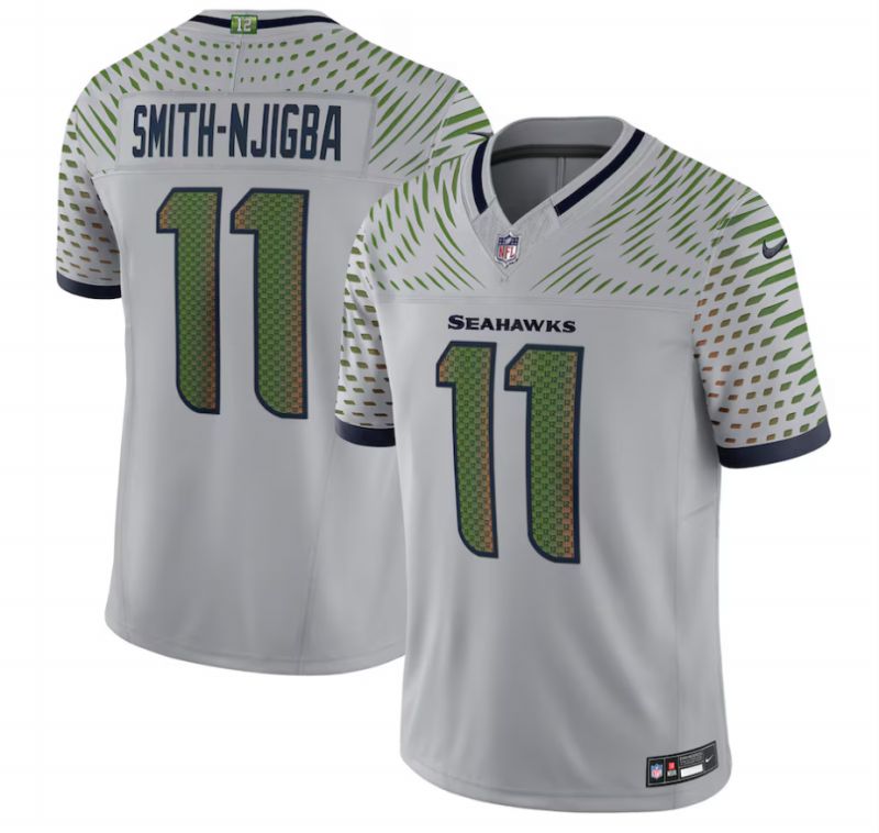 Men 2025 Seattle Seahawks #11 Smith-Njigba grey 5th generation Throwback Nike Limited NFL Jersey style 09